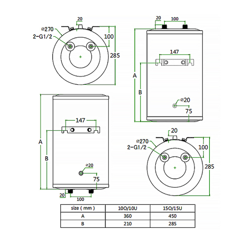 Водонагреватель электрический AZARIO 15 литров, накопительного типа, 1.5 кВт. Вертикальный, метал. корпус (AZW 15 LUX)