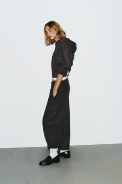 ZARA БРЮКИ BALLOON В РУБЧИК, КОРИЧНЕВЫЙ