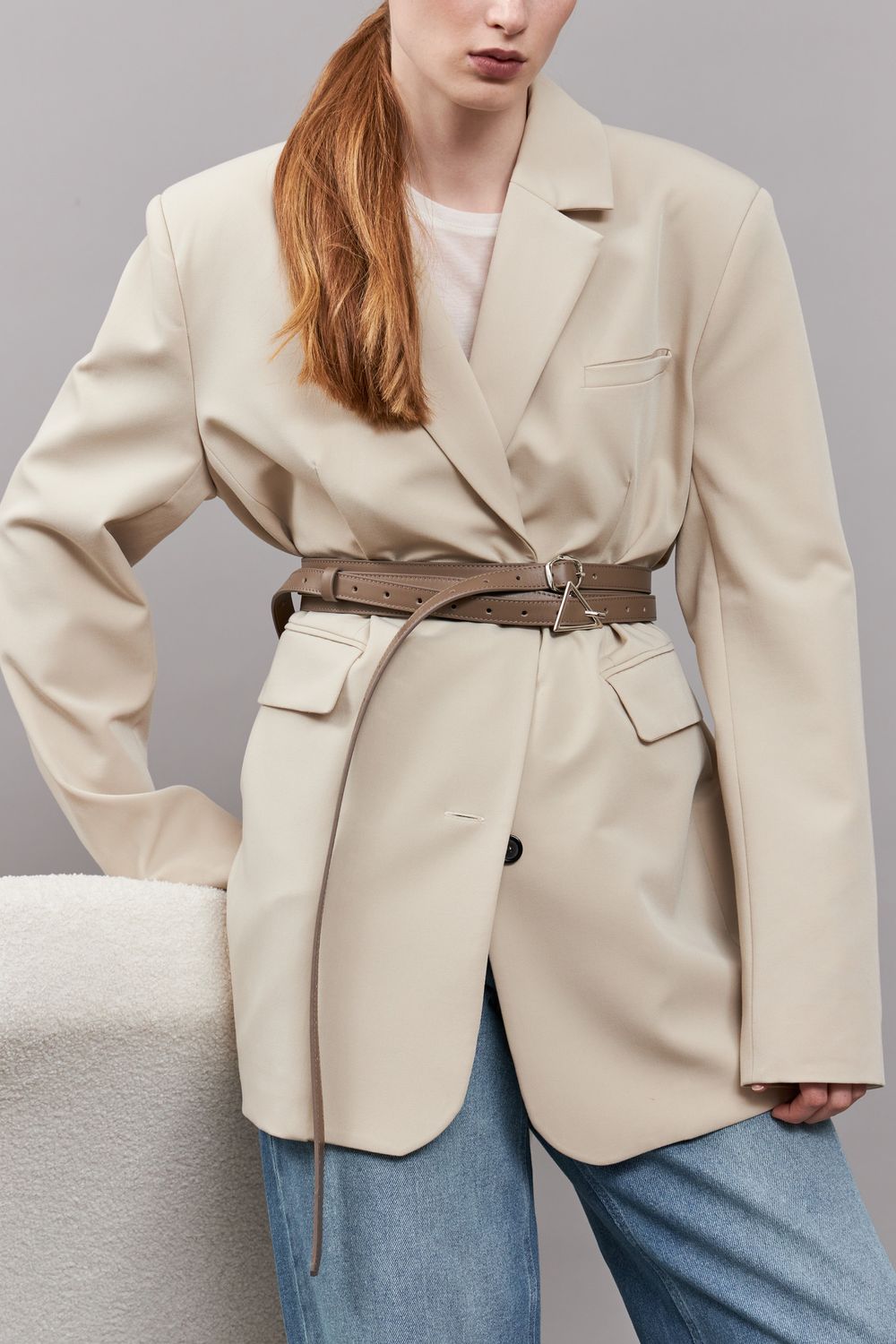 БАЗОВЫЙ ТОНКИЙ РЕМЕНЬ С МЯТОЙ ПРЯЖКОЙ TAUPE