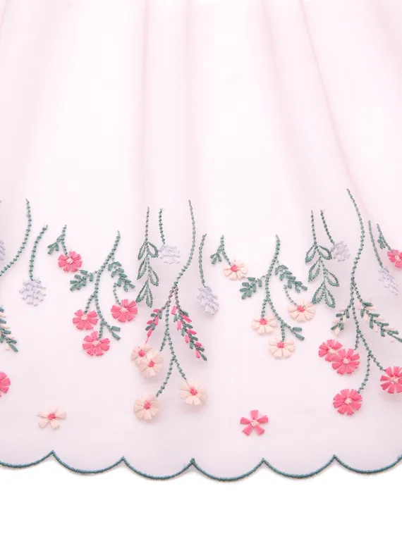 05-124 ОПТ Вышивка на неэл. сетке 22 см, лотос/коралл/зеленый/телесный (левая)