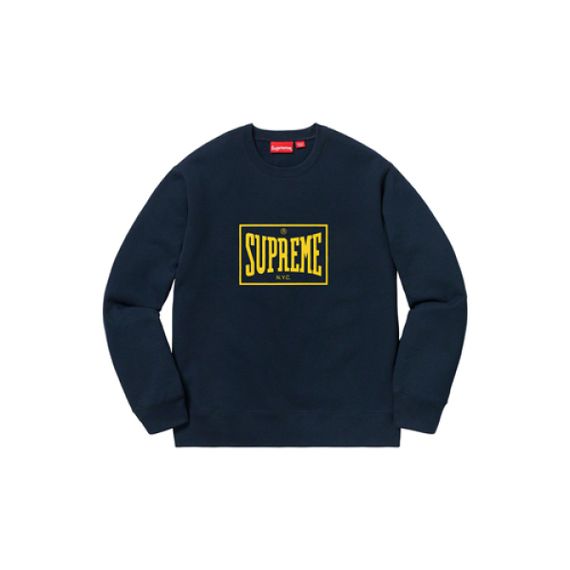 Supreme SS19 Warm Up Crewneck Navy logo