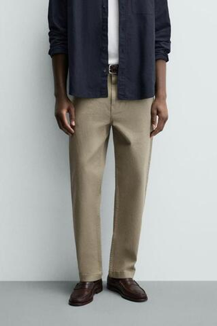 ZARA БРЮКИ STRAIGHT FIT, СВЕТЛЫЙ ХАКИ