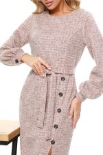 Платье трикотажное розовато-серое с поясом DStrend (Акция)