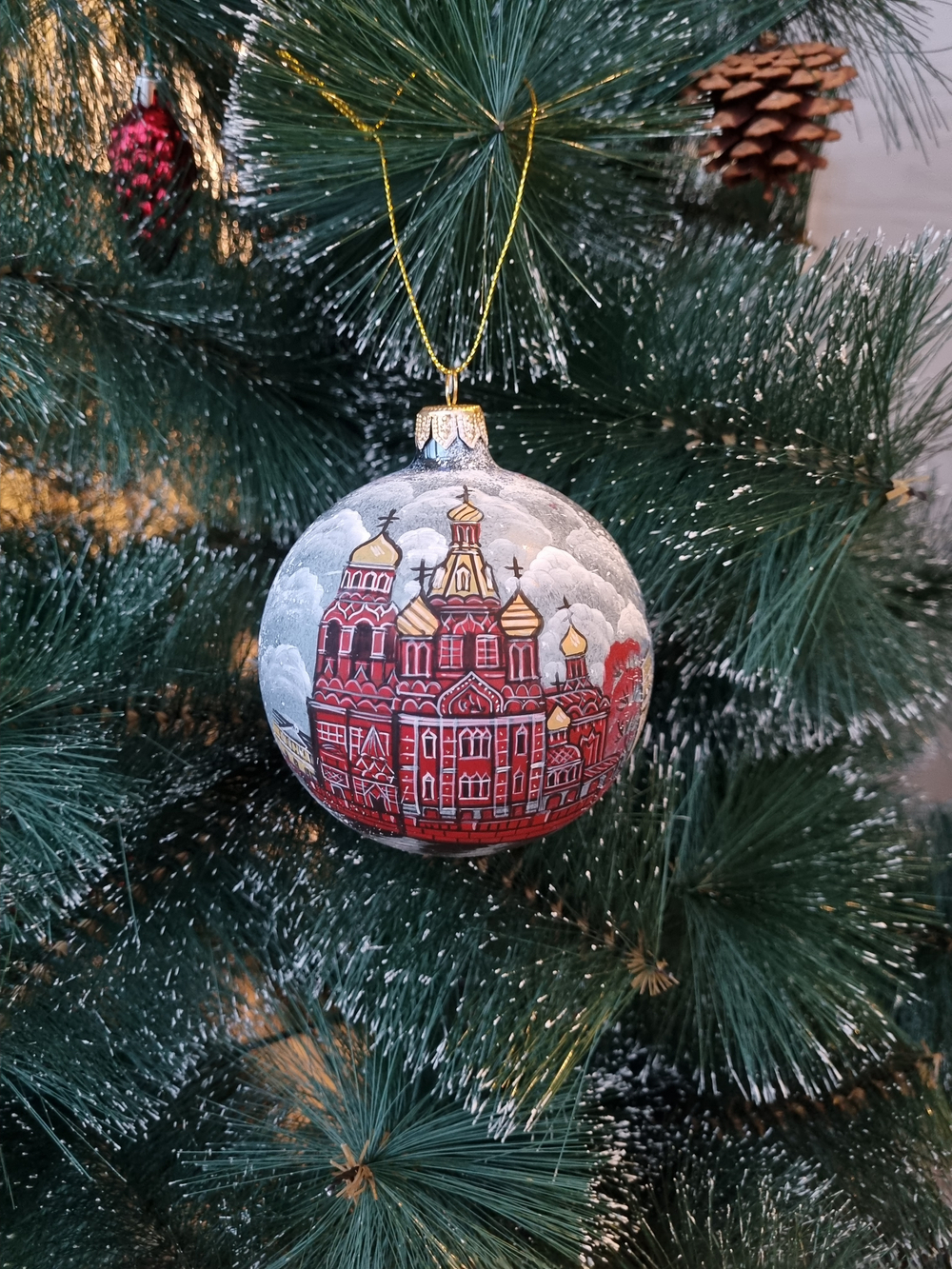 Шар стеклянный "Спас на крови",  ручная роспись