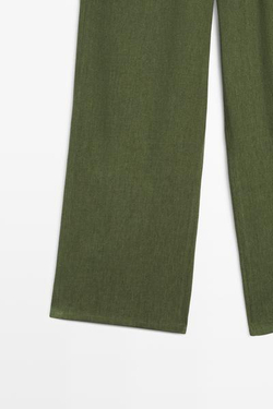 Massimo Dutti Прямые брюки из смесовой льняной ткани, зеленый