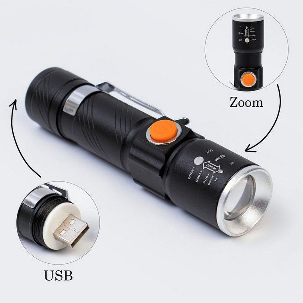 Фонарь ручной, яркий USB зарядка Огонь H-328-T6