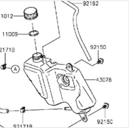 43078-0553. RESERVOIR. Reserve tank for Kawasaki ER-6F, NINJA650 2012-2016. Ninja400