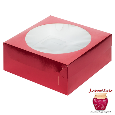 Упаковка для капкейков КРАСНАЯ с ОКНОМ (9 ячеек)