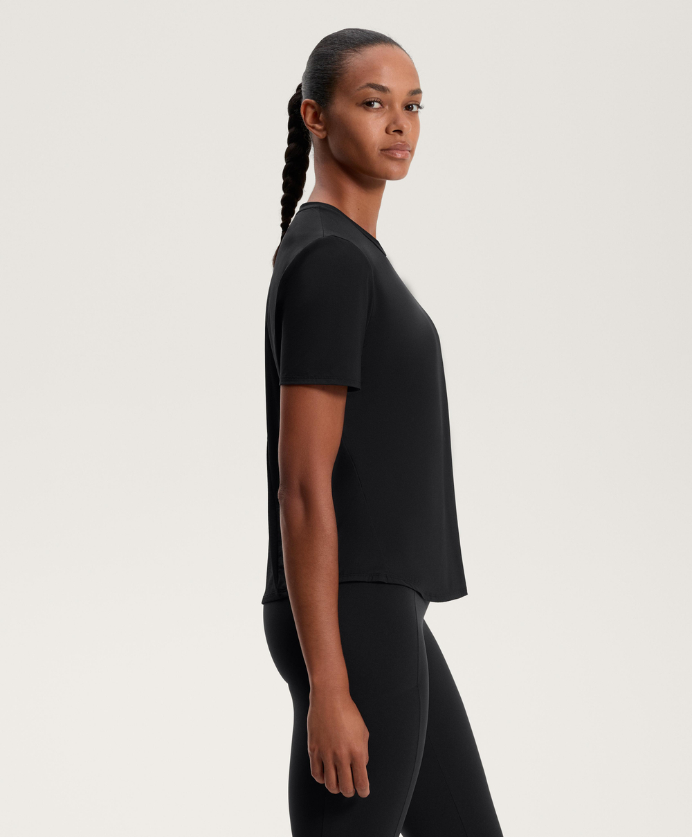 Oysho Футболка из технологичной ткани с короткими рукавами, черный