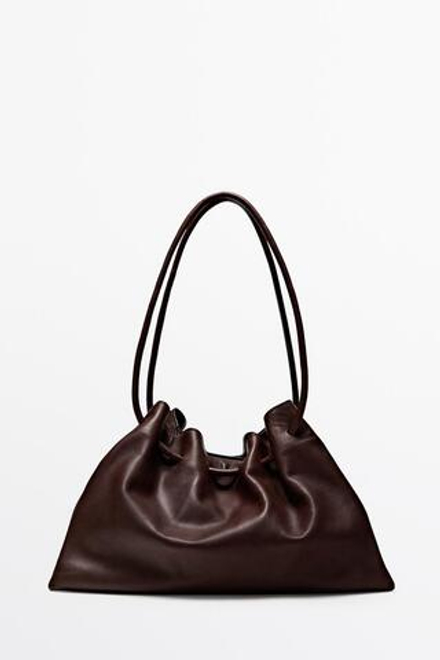 Massimo Dutti Сумка с оборками из кожи наппа, коричневый