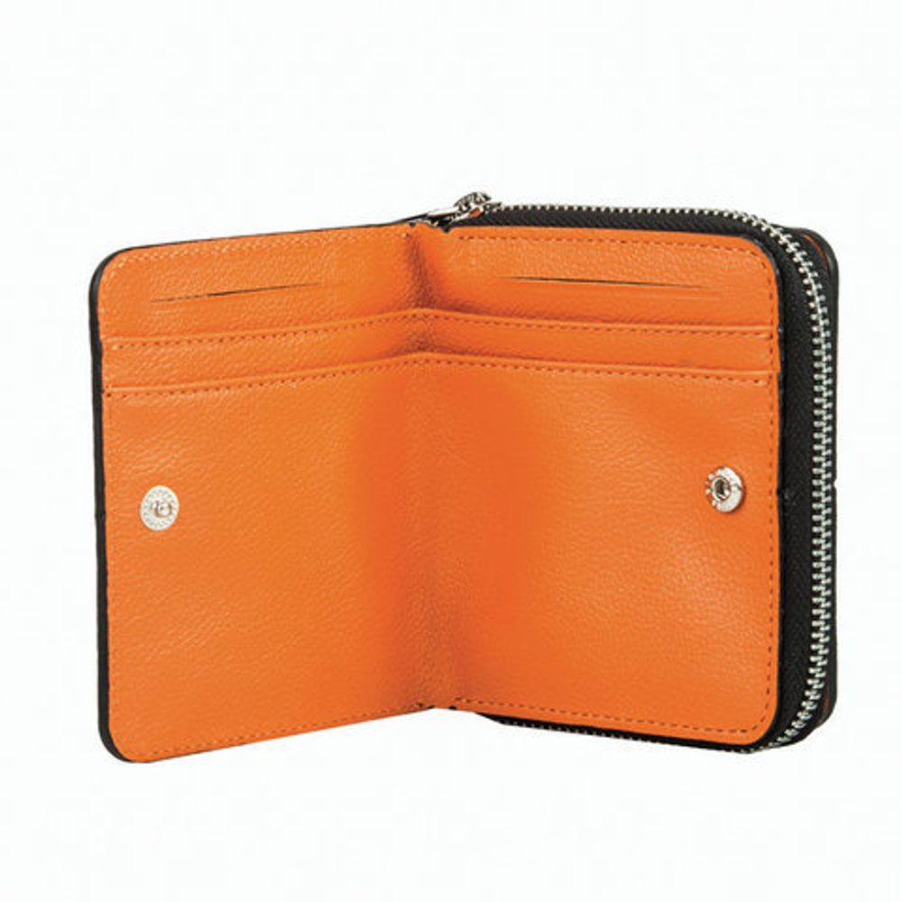 Портмоне женское FABULA, 105х110 мм, натуральная кожа, на молнии, синее с оранжевым, PJ.205.BK