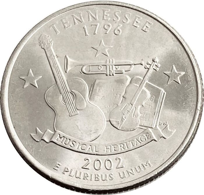 25 центов (1/4 доллара, квотер) 2002 США «Штат Теннесси» (P)