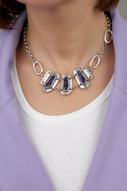 HMG MT Enamel Silver Колье chain mix арт.1490, с лавандовой эмалью