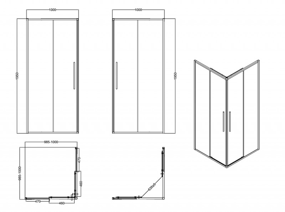 Ограждение душевое ESBANO ESS-100KV-B 100x100x195