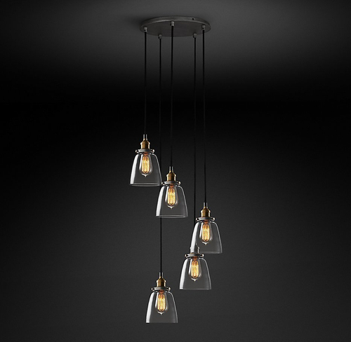 Подвесной дизайнерский светильник  20th C. Factory Filament Clear Glass Cloche Round  Pendant by Restoration Hardware