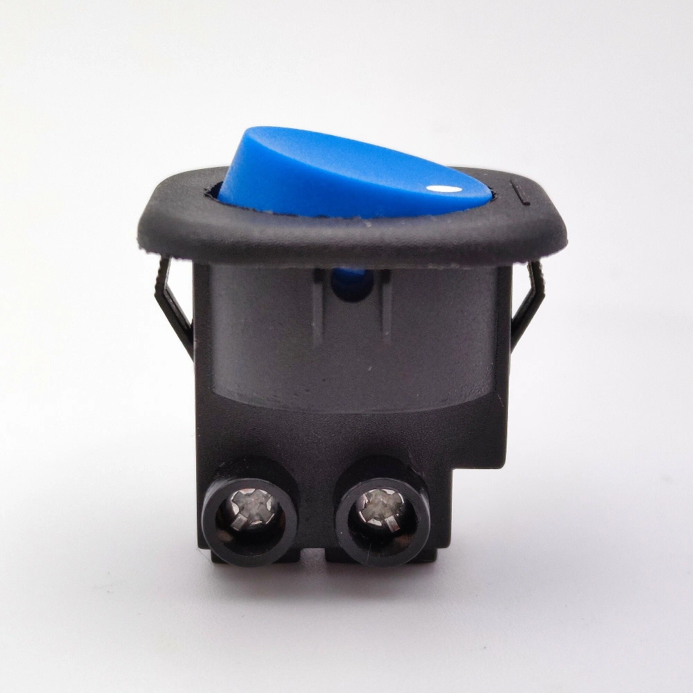 Выключатель клавишный круглый 250V 6А (2с) под винт ON-OFF синий (+провода 15 см с НШВИ)