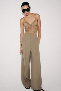 ZARA БРЮКИ MINIMAL WIDE LEG — ZW COLLECTION, СЕРО-КОРИЧНЕВЫЙ