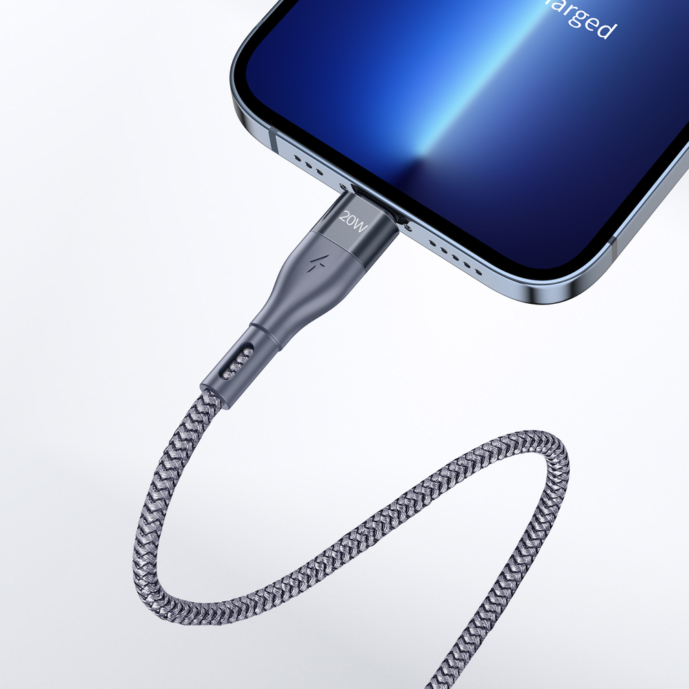Кабель в тканевой оплетке длина 100см с разъемом Type C на Lightning с быстрой зарядкой PD 20W от Duzzona, серия A1 Cable