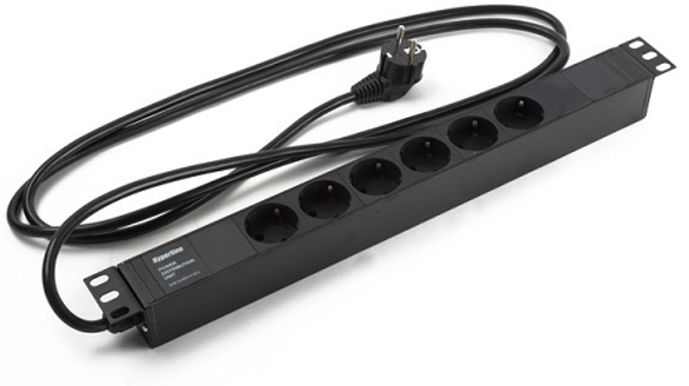 Блок розеток 19", 6 розеток Hyperline SHE19-6SH-2.5EU