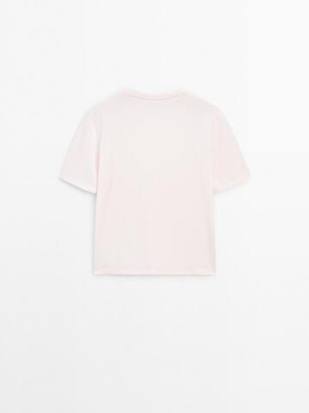 Massimo Dutti Футболка из 100% хлопка, пастельно-розовый