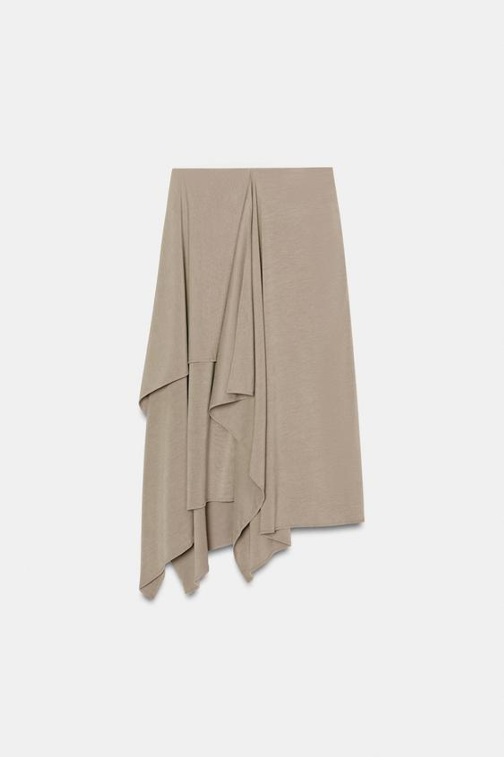 ZARA СТРУЯЩАЯСЯ ЮБКА АСИММЕТРИЧНОГО КРОЯ, ПЕСОЧНЫЙ