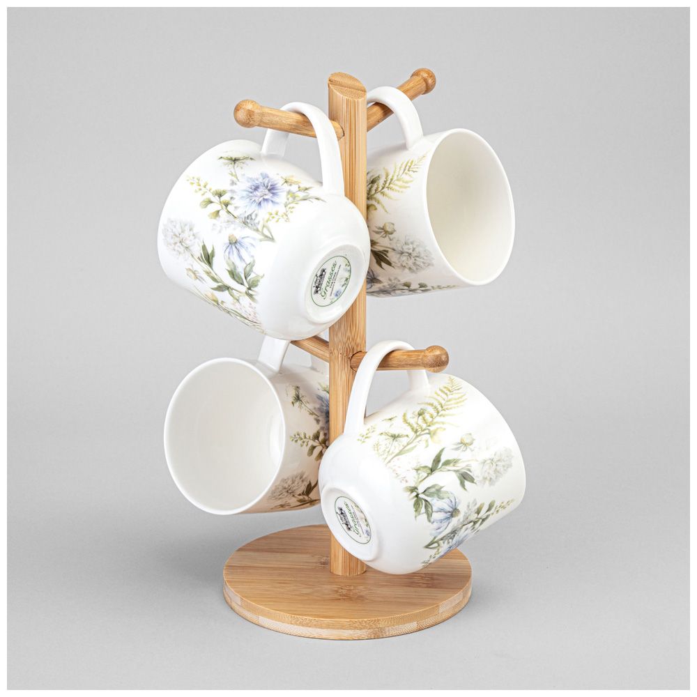 НАБОР КРУЖЕК LEFARD "GRASSES" НА ДЕРЕВ. ПОДСТАВКЕ 4 ШТ. 420 МЛ (КОР=6НАБ.)