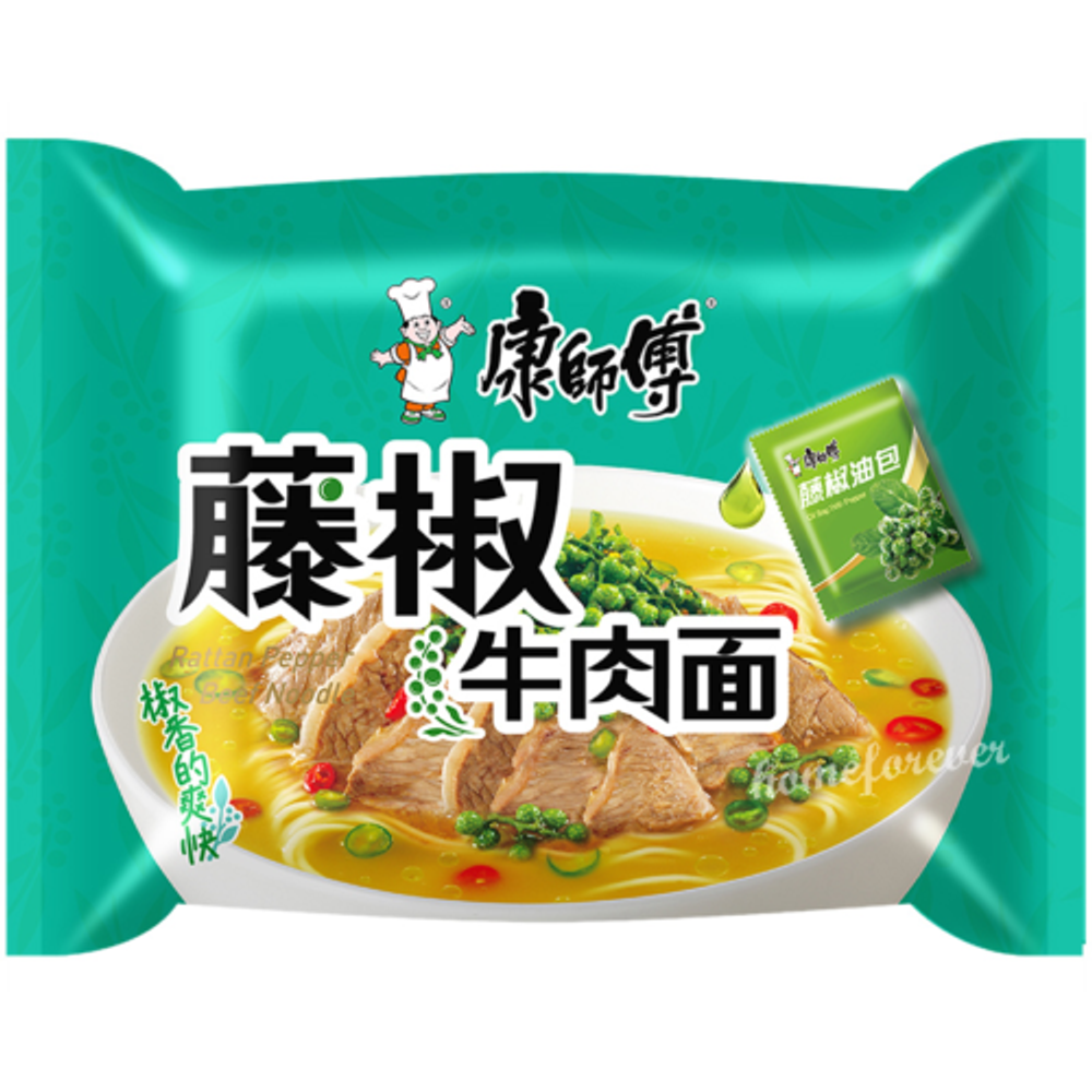 Лапша Kangshifu в пачке со вкусом говядины с перцем роттанг, 103г.