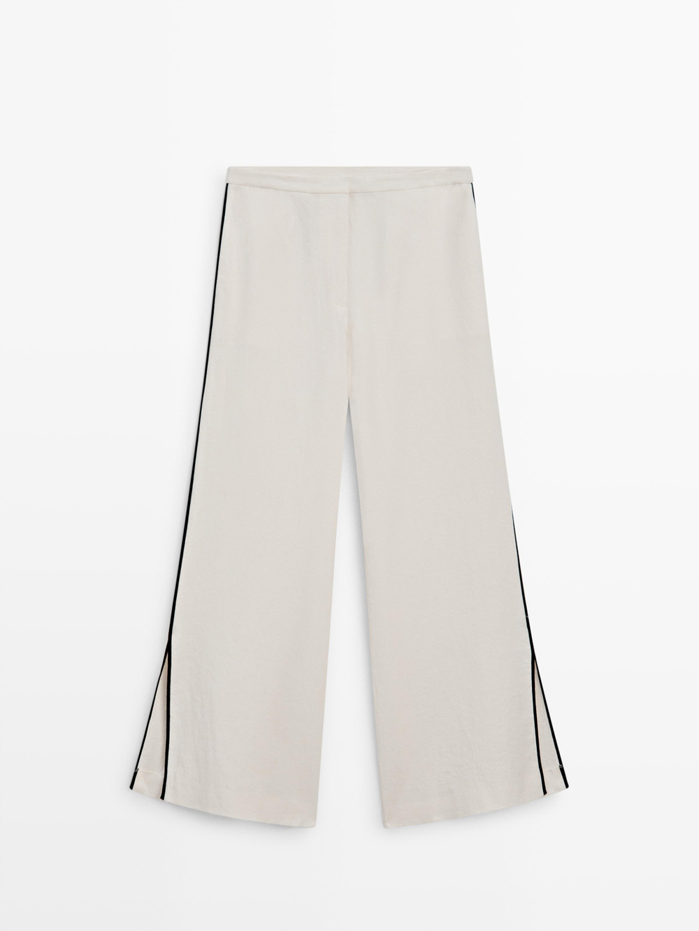 Massimo Dutti Льняные брюки с контрастной окантовкой, кремовый