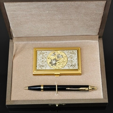 Набор "Цветы" (Златоуст), визитница и ручка Паркер
