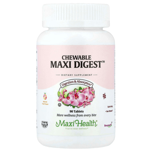 Maxi Health, жевательные таблетки Maxi Digest™, натуральный фруктовый вкус, 90 таблеток