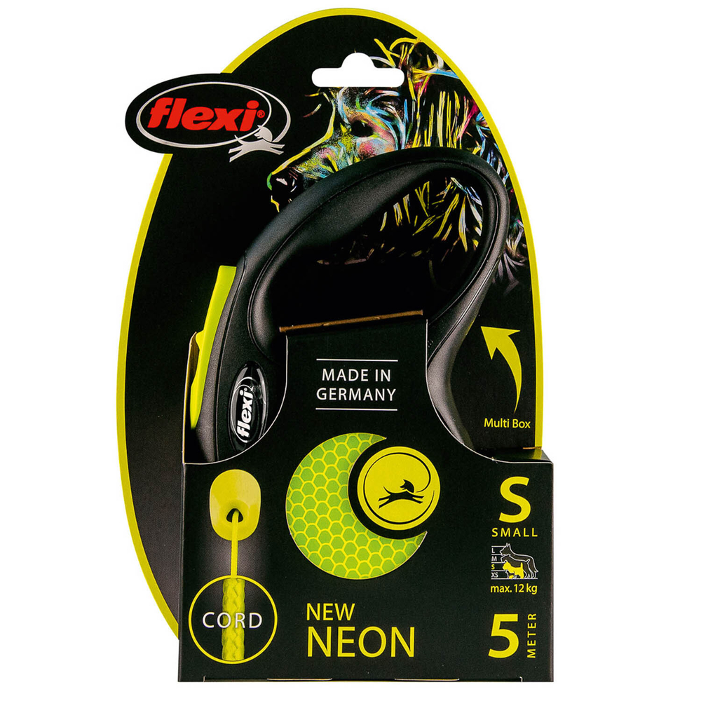flexi рулетка Neon New S (до 12 кг) трос 5 м, светоотражающая, желтый неон