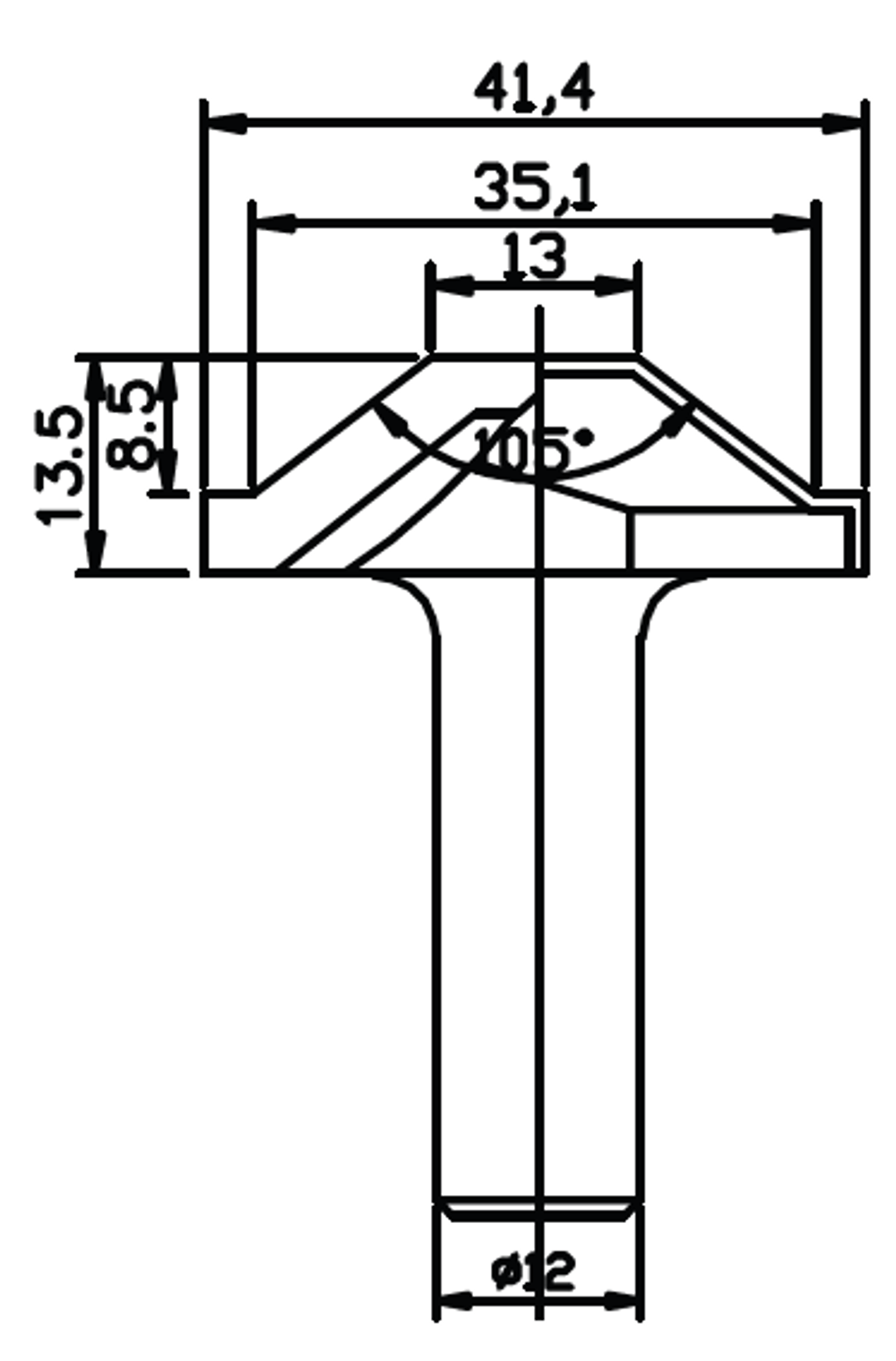 PCD профильная фреза D.41,4x13,5 S.12x40 Z2