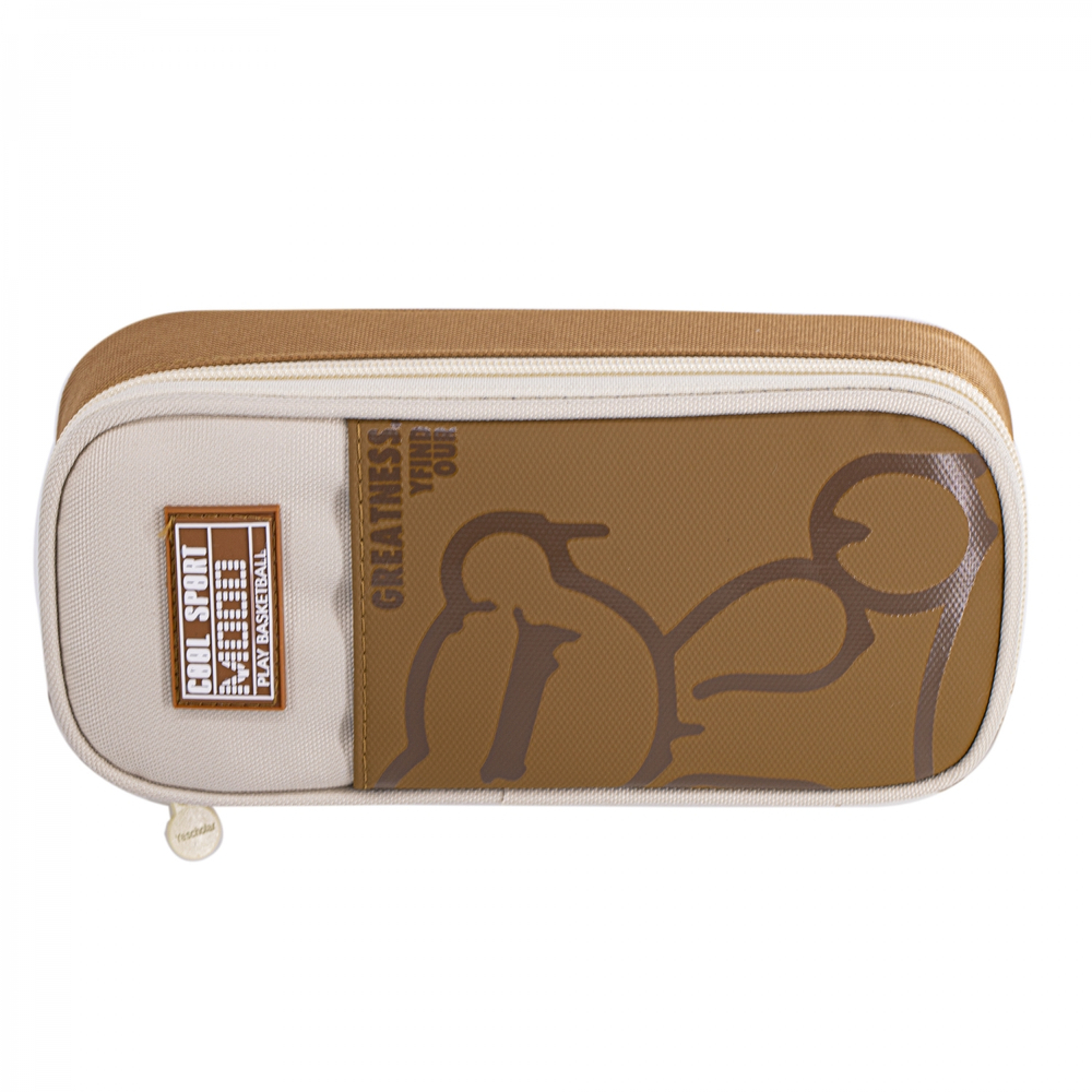 Пенал - косметичка Alingar, ткань, молния, 1 откидная планка, боковой карман, 210 х 85 х 40 мм, "CREATNESS", микс (корич, тем-серый, бирюзовый)