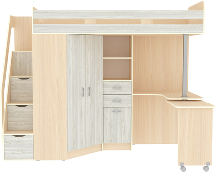 Кровать-чердак КарИВи Мийа  Дуб Молочный Винтерберг