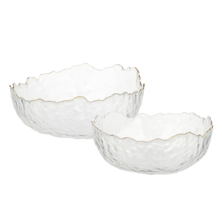 MILLIMI Набор салатников 2 шт, 17x16,5x7,5см / 20x20x9см, стекло, прозрачный с золотой каймой