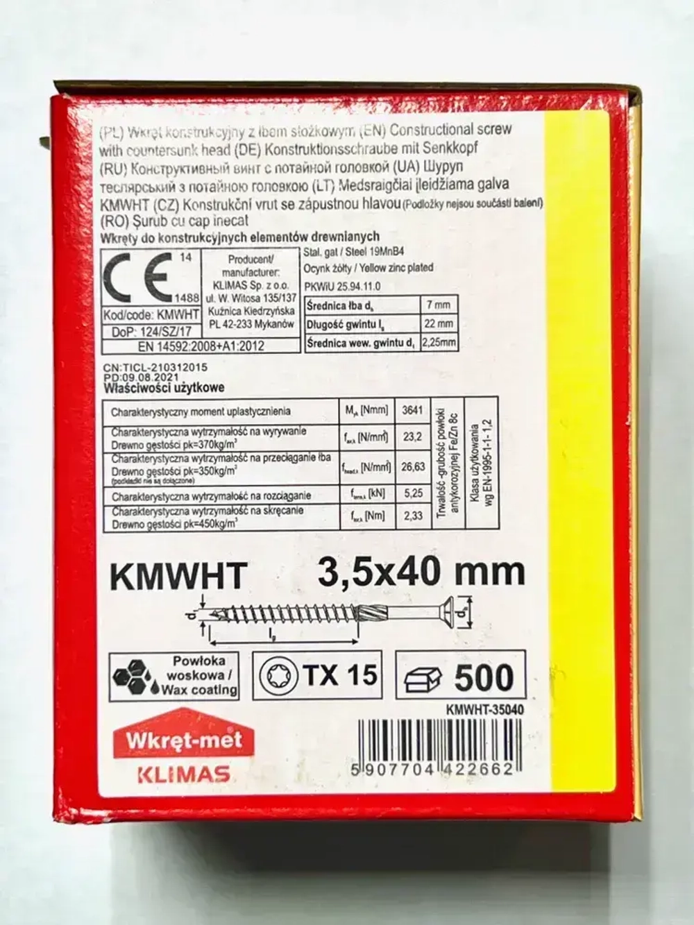 Klimas Wkret-met Шуруп конструкционный 3,5х40 Torx (500 шт) по дереву с потайной головкой (KMWHT-35040)