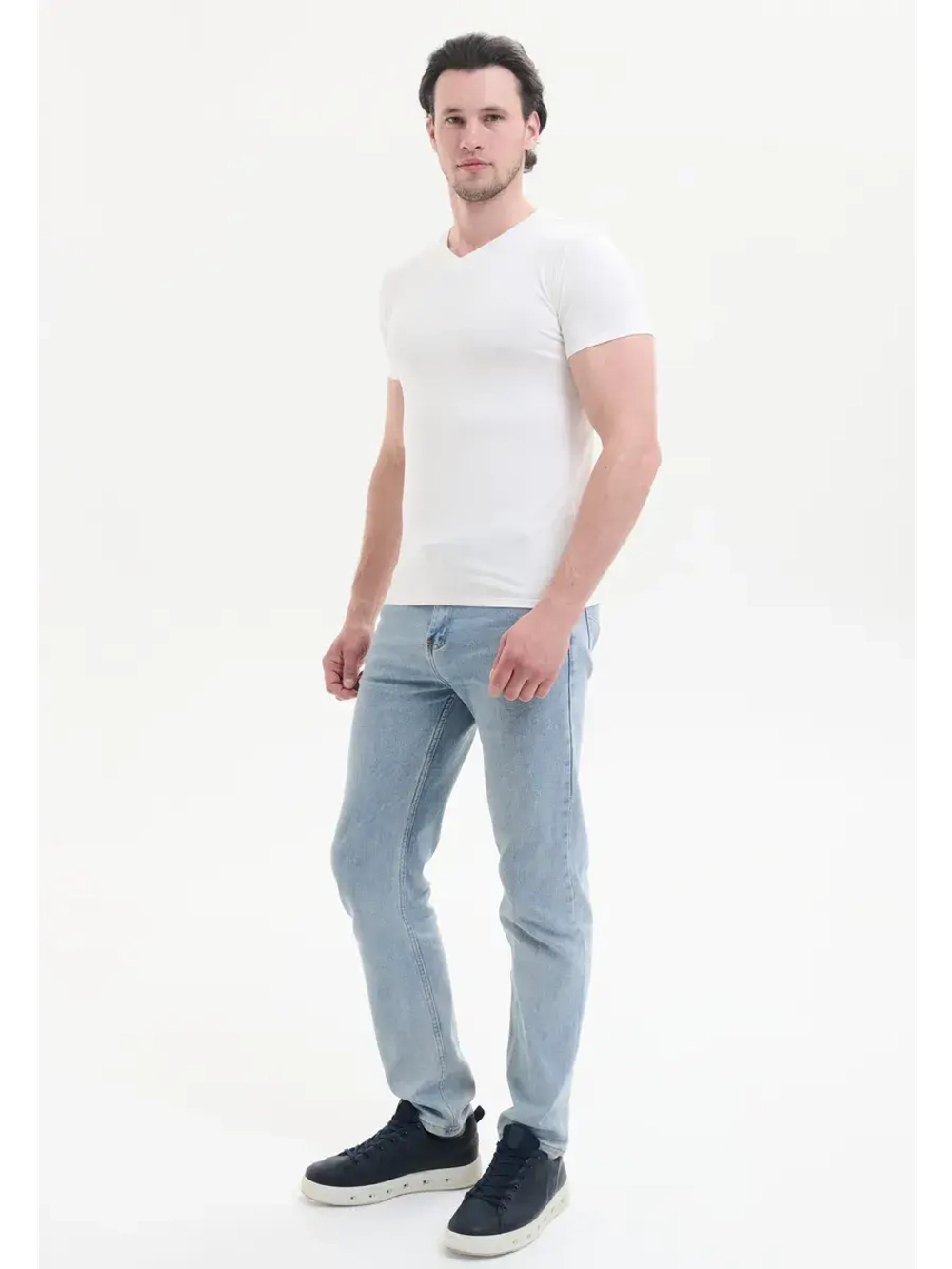 Футболка V-вырез однотонная облегающая