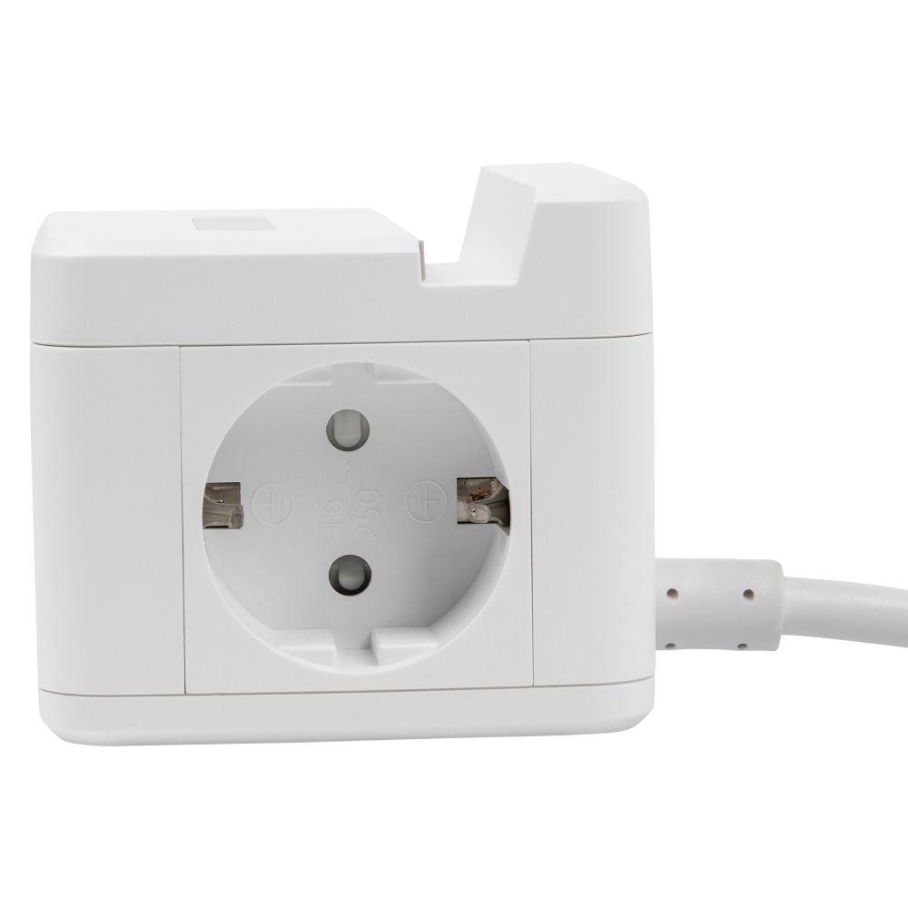 S-GCD2-1.5SBUH WHITE Удлинитель серии Standard. с-з. шнур 1.5м. 2 гнезда. 3 USB. 16А. держатель для телефона. Белый. ТМ Uniel