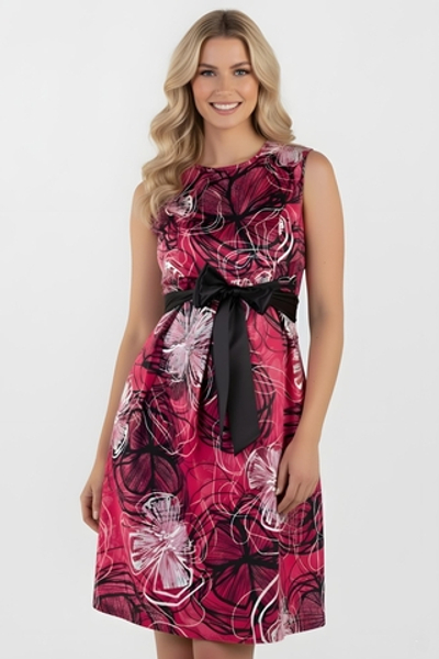 Платье для беременных с рисунком и черным поясом в комплекте из вискозы (50%), размер 44,50