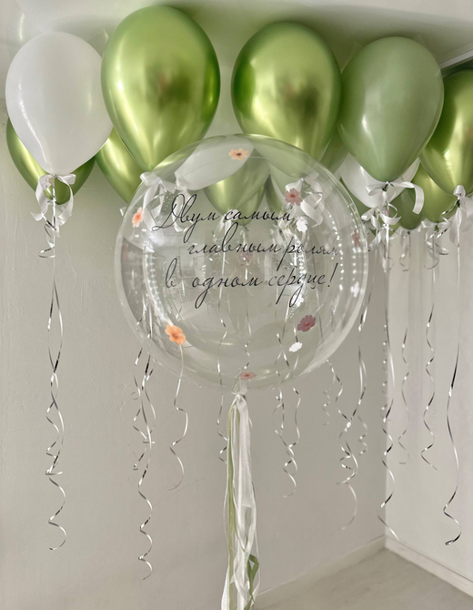 Воздушные гелиевые шары эвкалипт/белый/оливка №4661