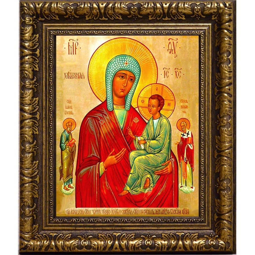 Хлебная икона Божьей Матери на холсте.