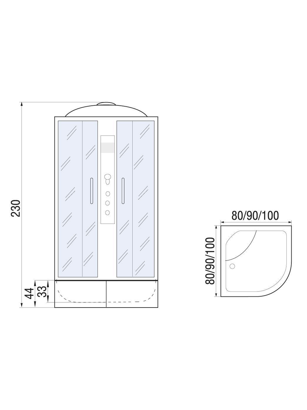 Душевая кабина RIVER DUNAY XL   80/43 TH  80x80x230 10000006201 Универсальная Четверть круга