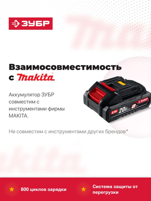 Аккумулятор для шуруповерта ЗУБР / Makita LMS 20 В, 2.0 Ач