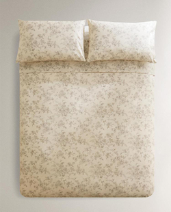 ZARA HOME ПОДОДЕЯЛЬНИК С ЦВЕТОЧНЫМ ПРИНТОМ, БЕЖЕВЫЙ