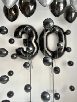 Воздушные шары на 30 лет черный/серебро, мини фотозона №2656