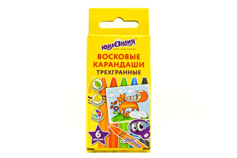 Восковые карандаши 6цв. трехгранные "Юнландик и мудрый лис" (ЮНЛАНДИЯ)