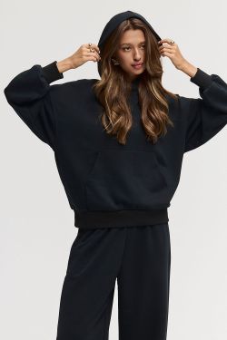 Худи свободного кроя из премиум футера черного цвета