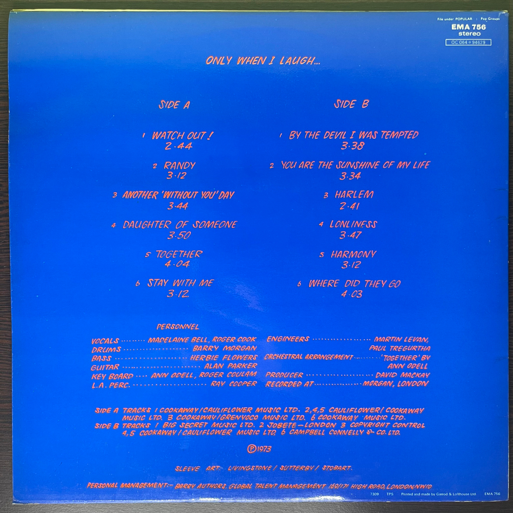 Blue Mink ‎– Only When I Laugh (Англия 1973г.)