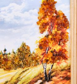 AMB-54/ 2 Картина «Храм в лесу» (с янтарной крошкой) дер.рамка 12х15