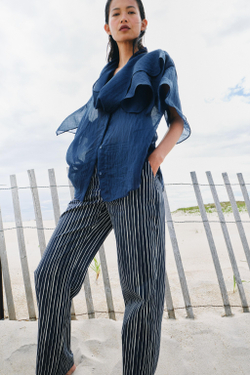 ZARA РУБАШКА С ШАРФОМ — ZW COLLECTION, СИНИЙ